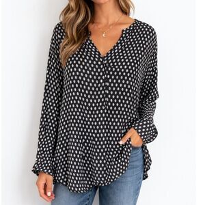 Georgio Saint Angelo Polka Dot Blouse Womens L Flowy Office Casual